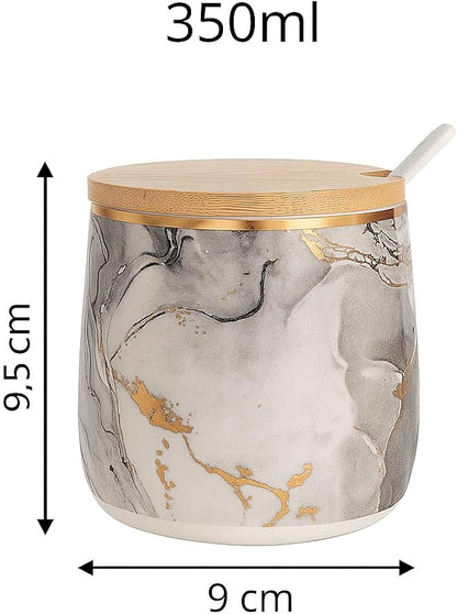 Premium Grey Aurora Marble Ceramic Condiment Jar Set – 3 Pieces (350ml Each)