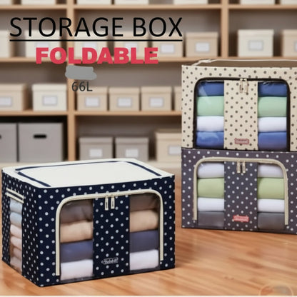Steel Frame Foldable Storage Box – 66L Heavy Duty Wardrobe Organizer