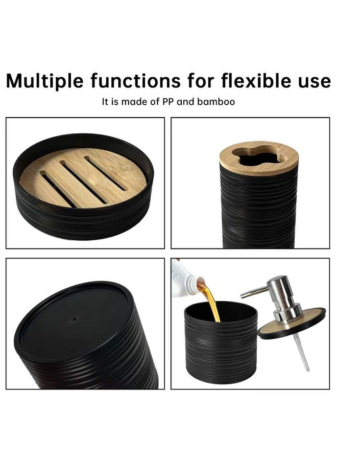 Modern 6-Piece Bathroom Accessories Set – Matte Black & Bamboo