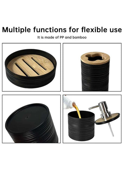 Modern 6-Piece Bathroom Accessories Set – Matte Black & Bamboo