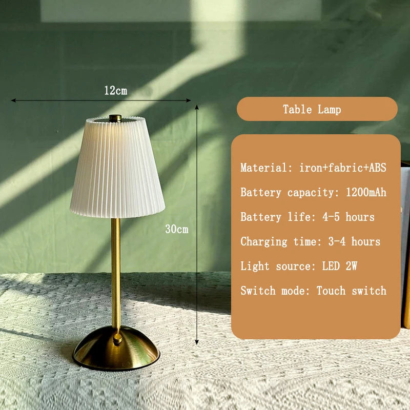 Rechargeable Pleated Cordless Table Lamp – Touch Control LED Table Lamp with 3 Color Modes