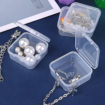 Mini Transparent Square Storage Box with Hinge Lid – Clear Multi-Purpose Organizer pack of 10