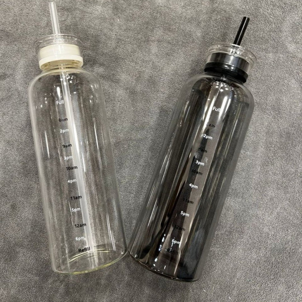Time-Marked Gradient Glass Water Bottle – 750ml / 25 oz