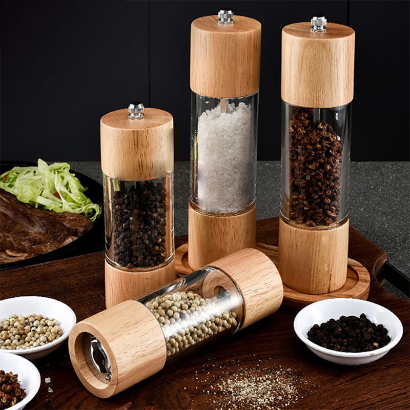 Wooden Spice Grinder – Natural Wood & Glass Manual Spice Mill
