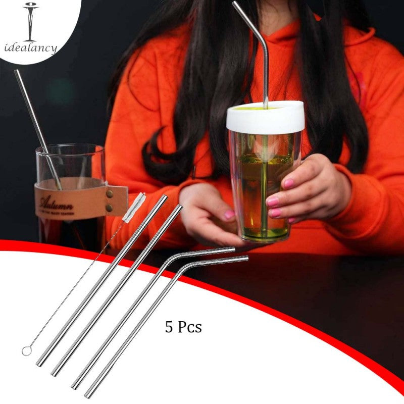 5 Pcs Stainless Steel Straw Set (Golden & Silver) - My Store
