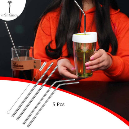 5 Pcs Stainless Steel Straw Set (Golden & Silver) - My Store