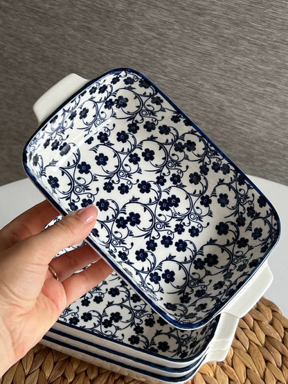 Danny Home Blue Floral Ceramic Baking & Serving Bowl - My Store