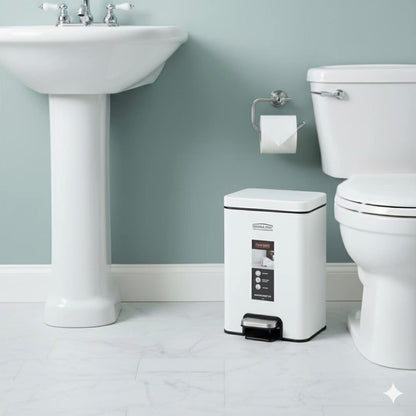 Stainless Steel Hydraulic Pedal Dustbin – White (8 Liter)