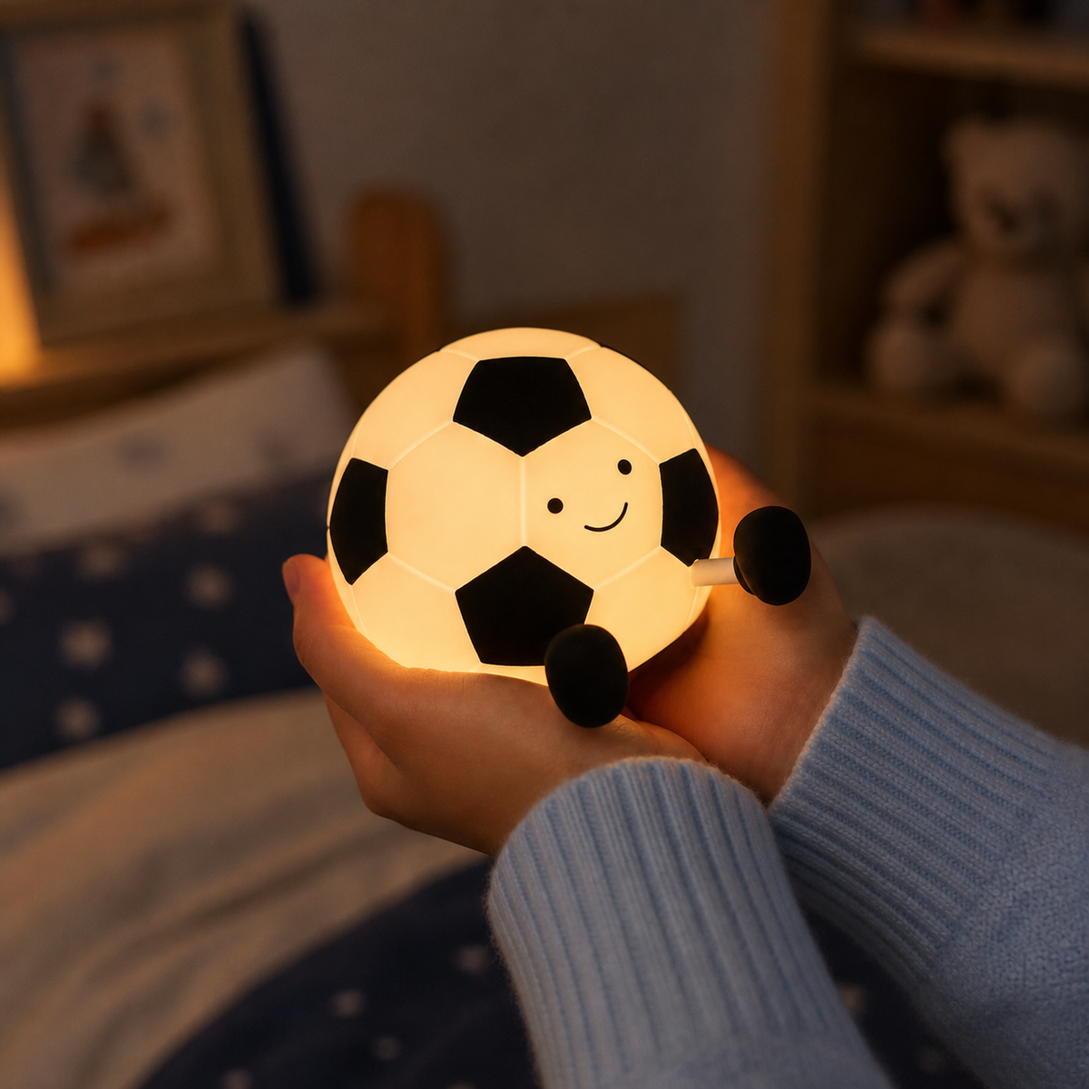 Cute Soccer Ball LED Silicone Night Light – Rechargeable Bedside Lamp