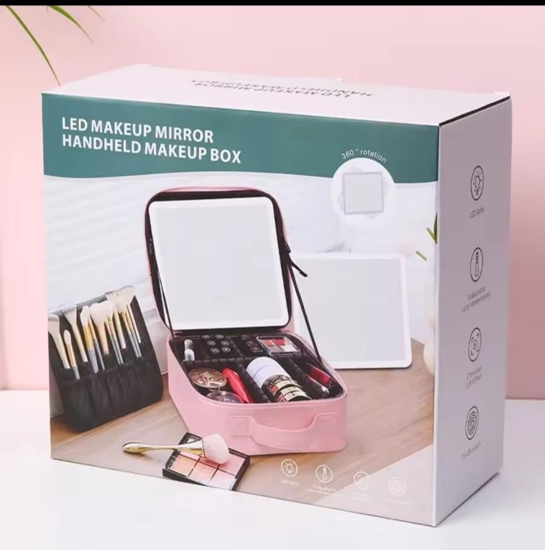 LED Smart Makeup Organizer & Travel Cosmetic Bag with LED Mirror