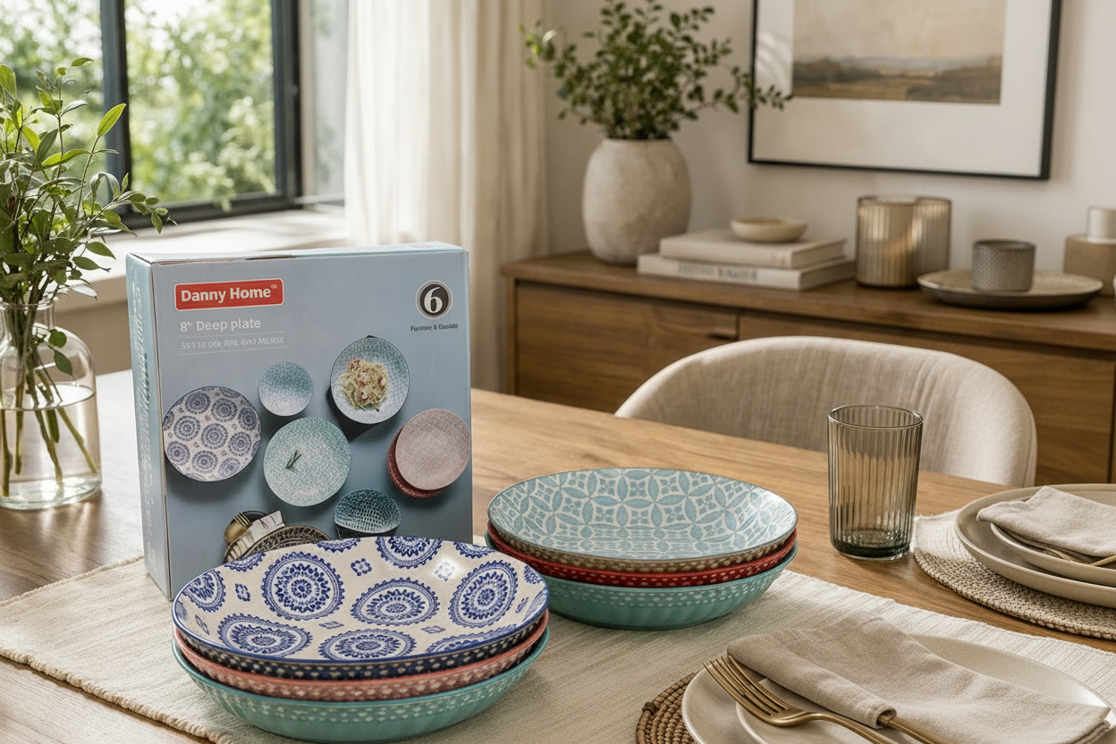 Danny Home 8" Ceramic Deep Plate Set – Mix & Match (Set of 6) - My Store