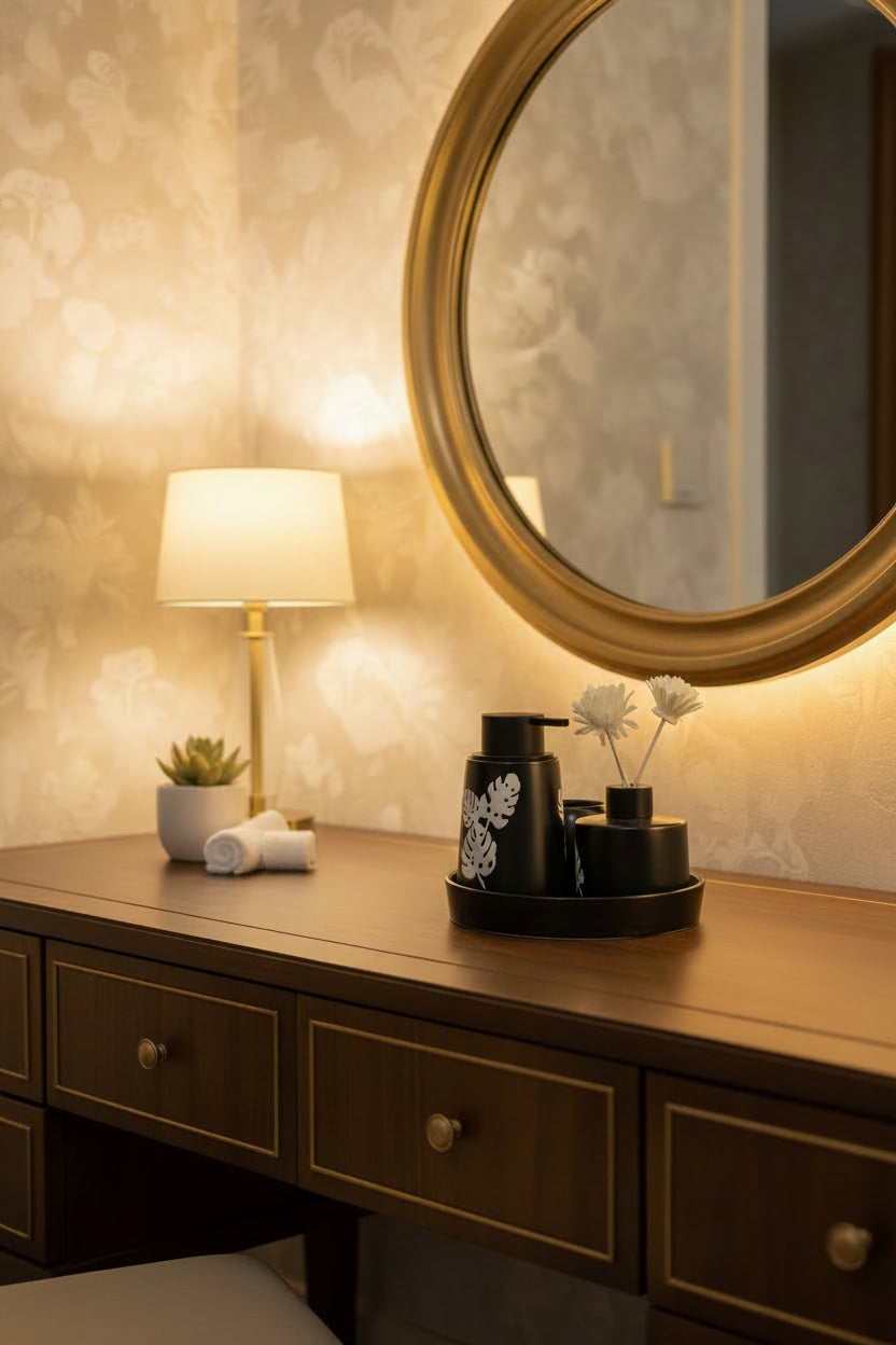 Monstera Ceramic Bathroom & Aroma Vanity Set (BP-14)