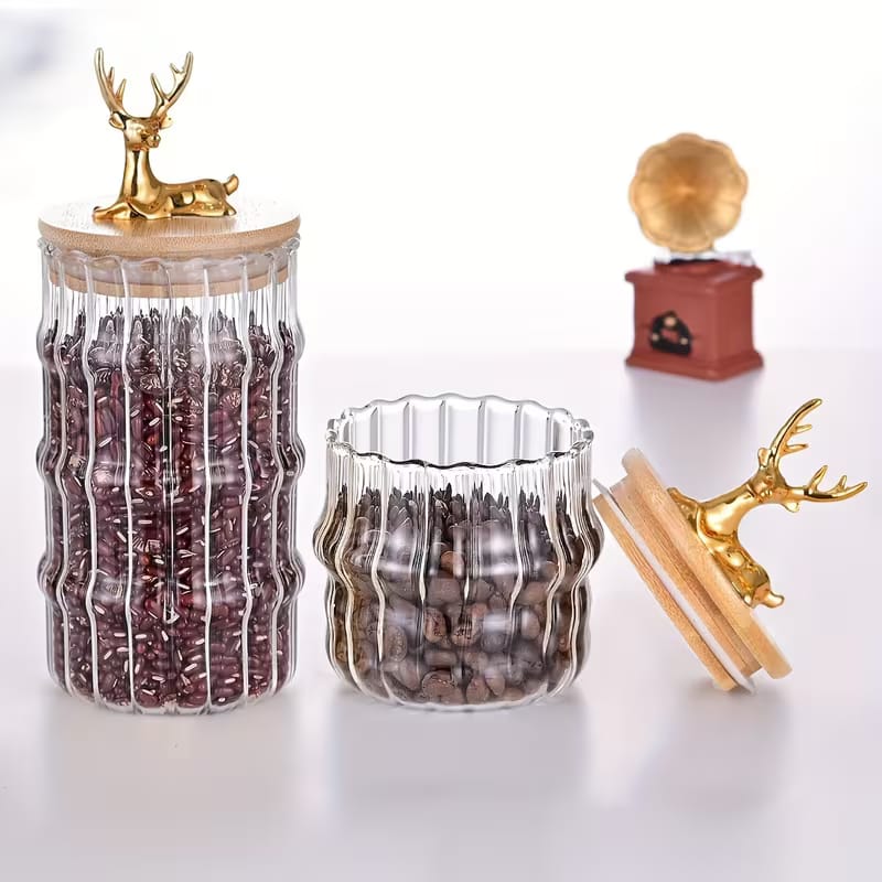 Premium Golden Deer Ripple Glass Storage Jars - My Store