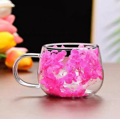 🌸 Double Wall Glass Mug with Dried Flowers (450ml)