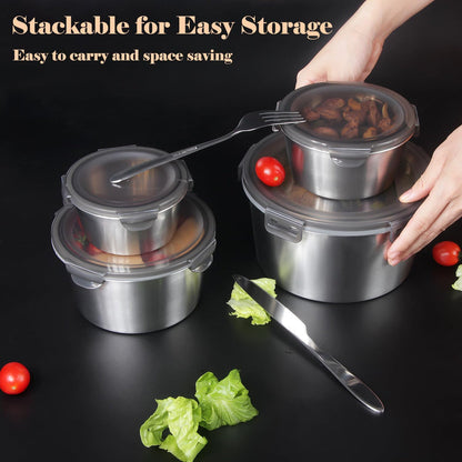 4 pcs Airtight Stainless Steel Food Container & Storage Bowl Set with Lock Lids