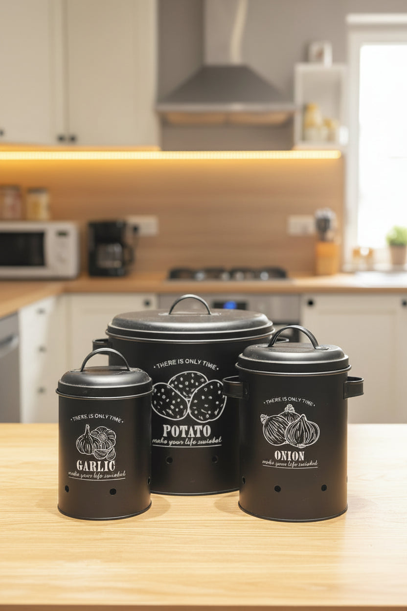 3-Piece Retro Metal Kitchen Storage Canister Set