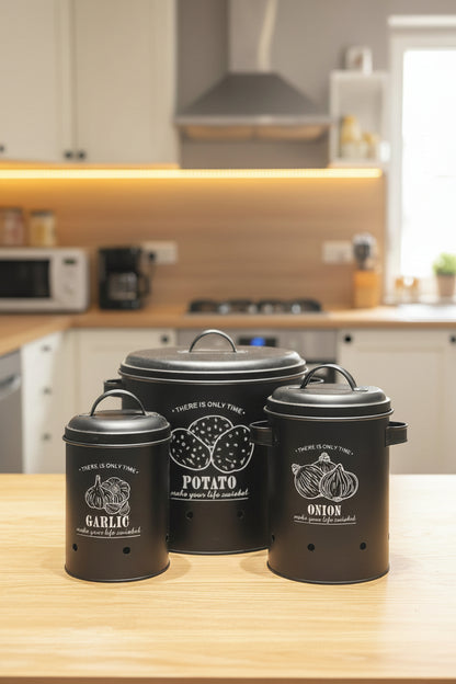 3-Piece Retro Metal Kitchen Storage Canister Set
