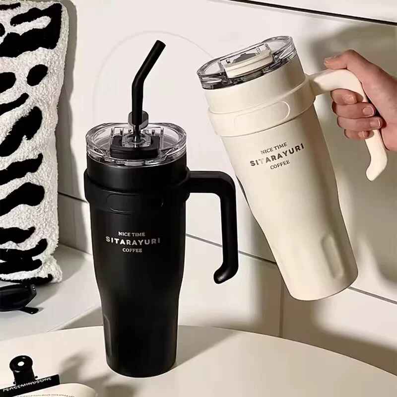 Sitarayuri Coffee Stainless Steel Vacuum Insulated Tumbler With Lid, Straw & Handle