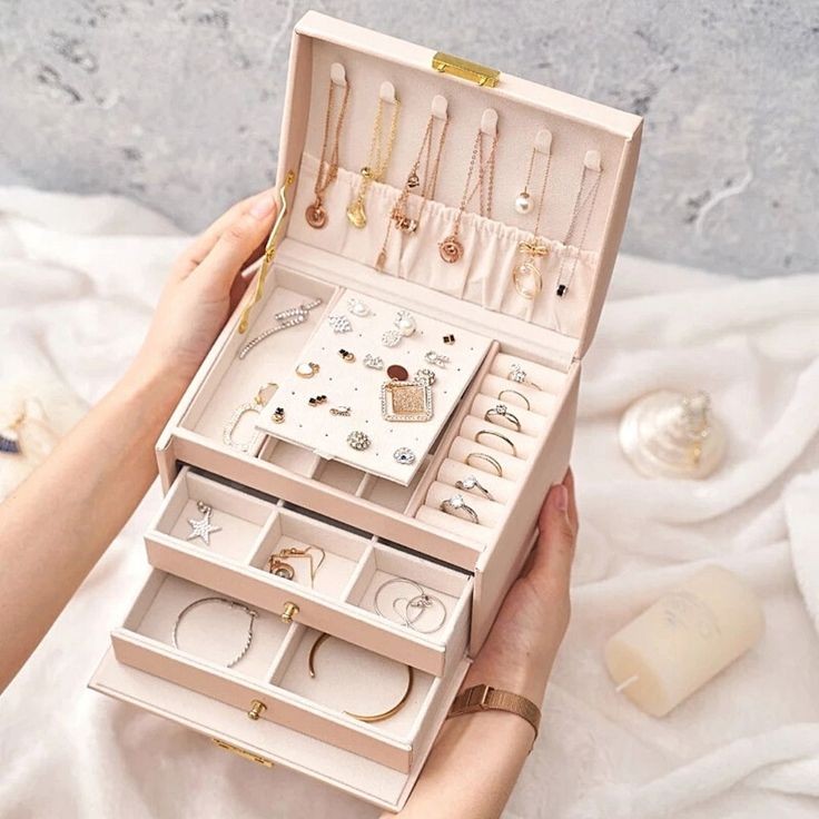 3-layer luxury Leather jewellery organizer with drawers