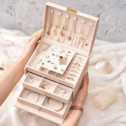 3-layer luxury Leather jewellery organizer with drawers