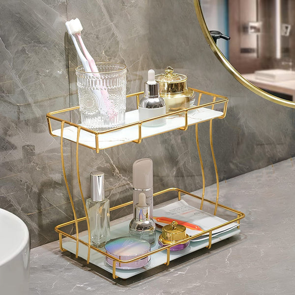 2-Tier Rectangular Golden Vanity Stand - My Store