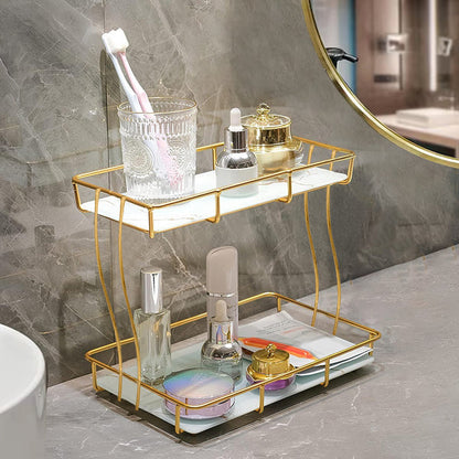2-Tier Rectangular Golden Vanity Stand - My Store