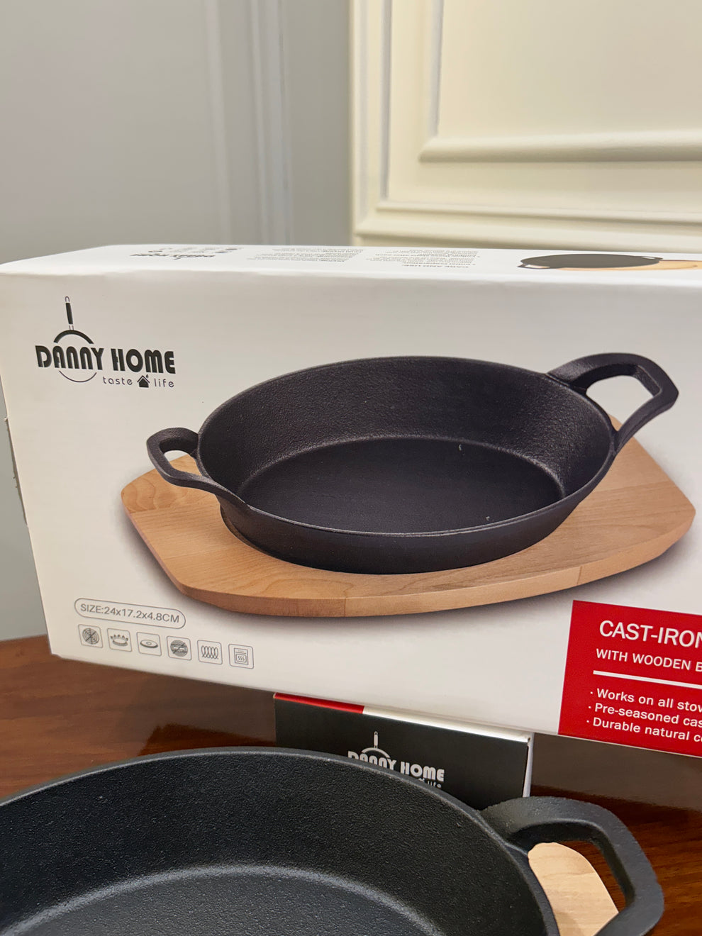 Danny Home Premium Pre-Seasoned Cast-Iron Sizzler Griddle with Wooden Board - My Store