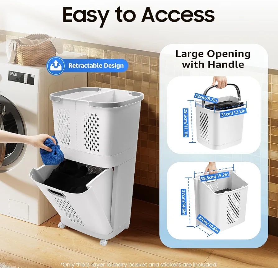 Rolling Laundry Trolley with 3-Basket
