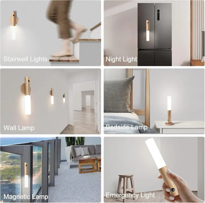 Wooden Base Smart Sensor LED Night Light