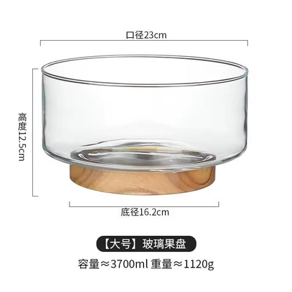 Modern Glass Fruit Bowl with Premium Wooden Base - My Store