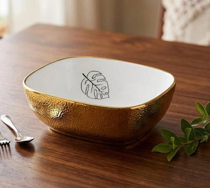 Super Dine Bowl – Textured Gold & Monstera Leaf