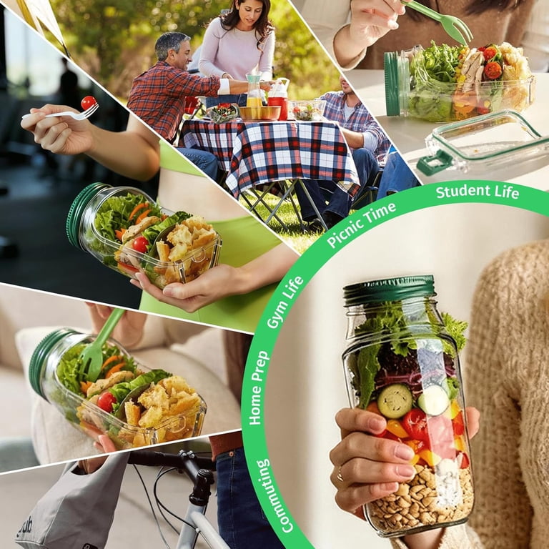 2-in-1 Fresh Lock Salad Jar & Meal Prep Container with Dressing Cup