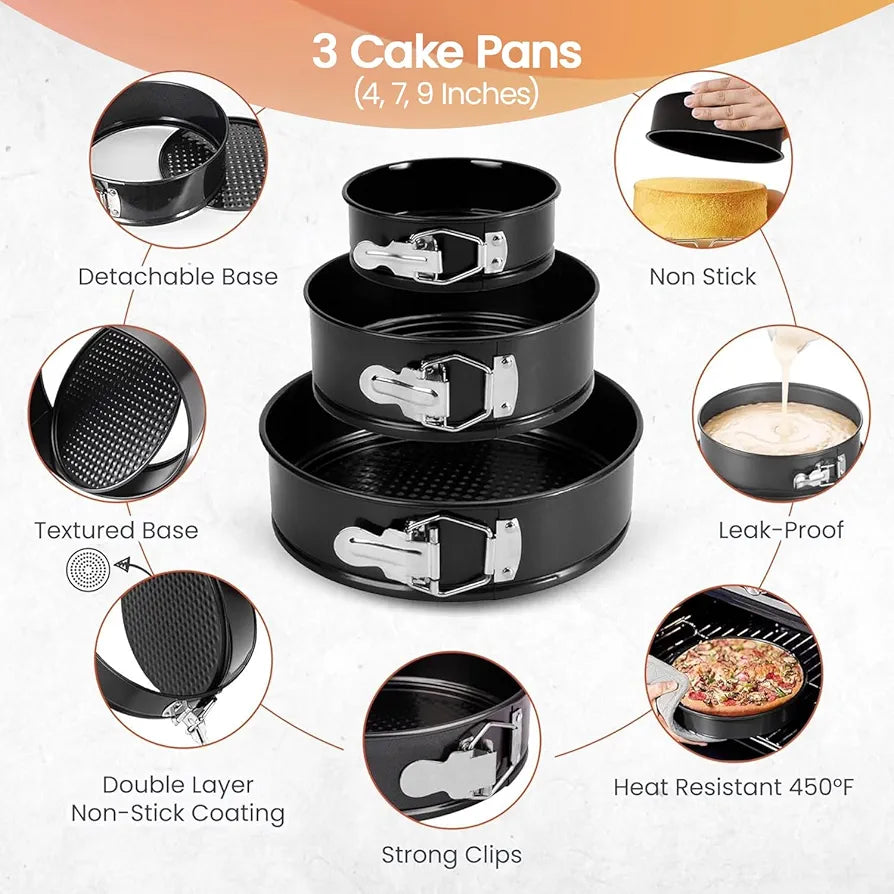 3-Piece Non-Stick Springform Cake Pan Set (20–24cm) - My Store