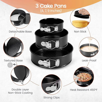 3-Piece Non-Stick Springform Cake Pan Set (20–24cm) - My Store
