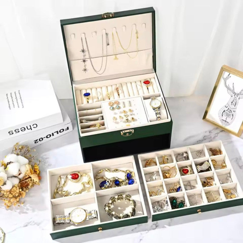 3-layer luxury Leather jewellery organizer with drawers