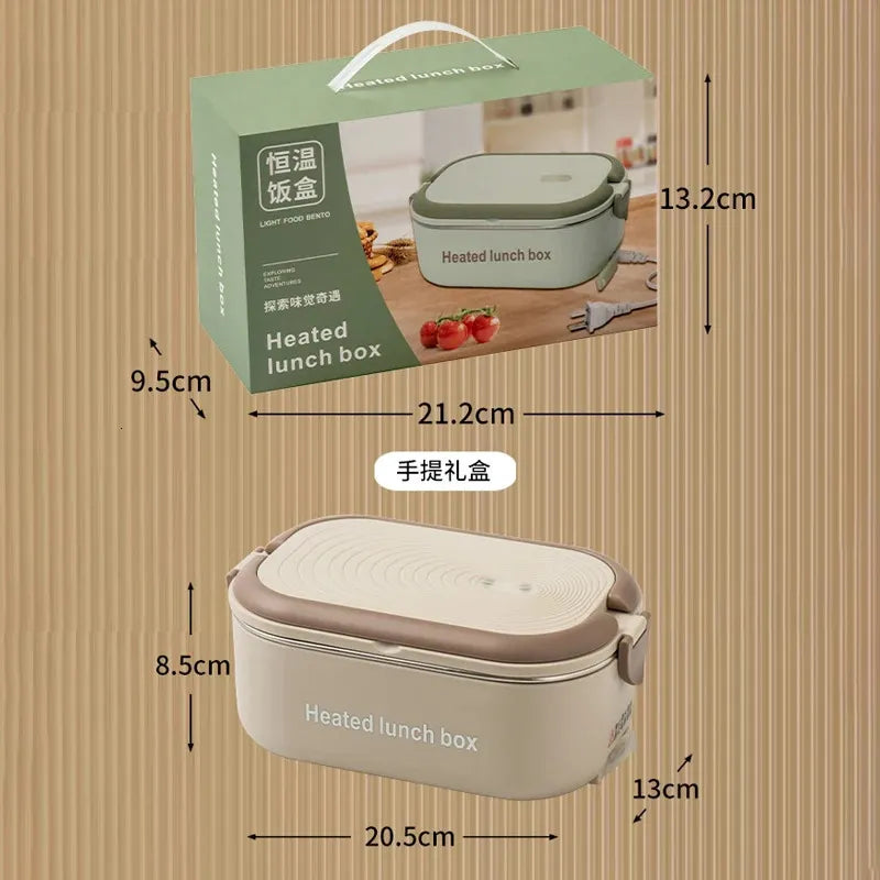 Electric Heated Lunch Box – Stainless Steel, 2-Compartment Portable Food Warmer