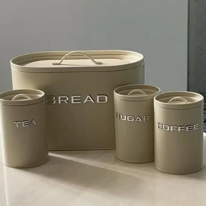 Vintage 4-Piece Kitchen Storage Set (Bread Box + Tea, Coffee & Sugar Canisters)