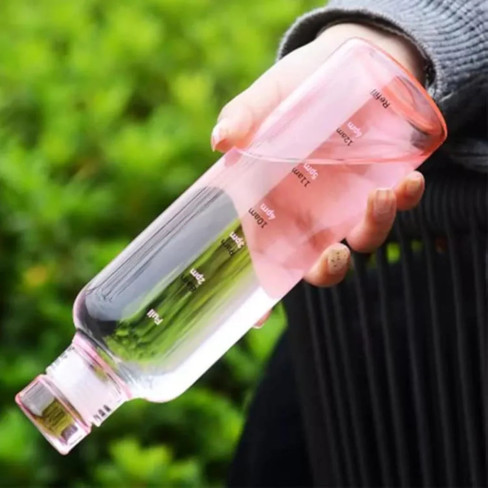 HydrateTime™ 350ml Borosilicate Glass Water Bottle with Time Marker