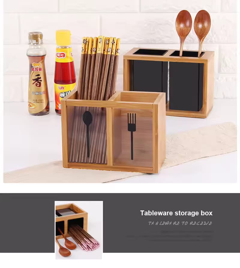 Bamboo Cutlery Holder Organizer - My Store