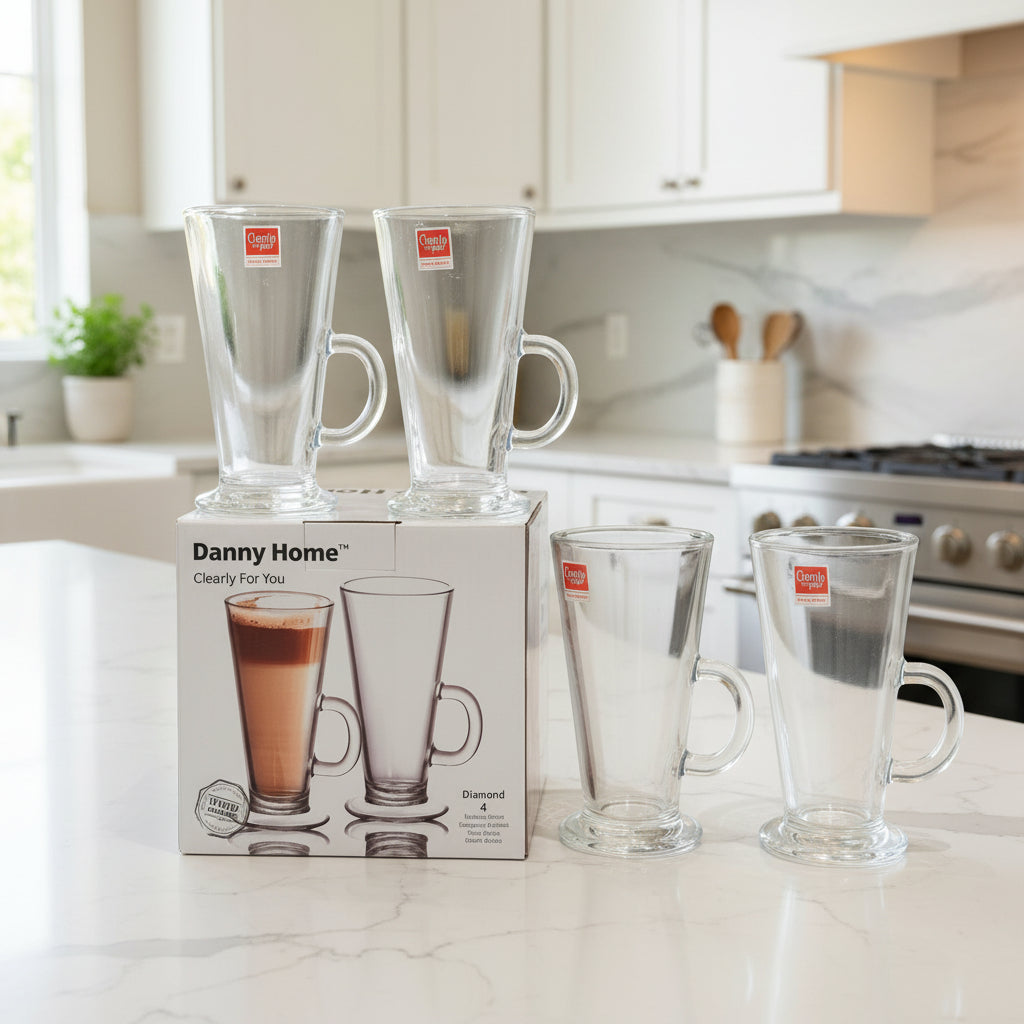 Danny Home Diamond Glass Coffee Mug Set (4 Pieces) – 290ml