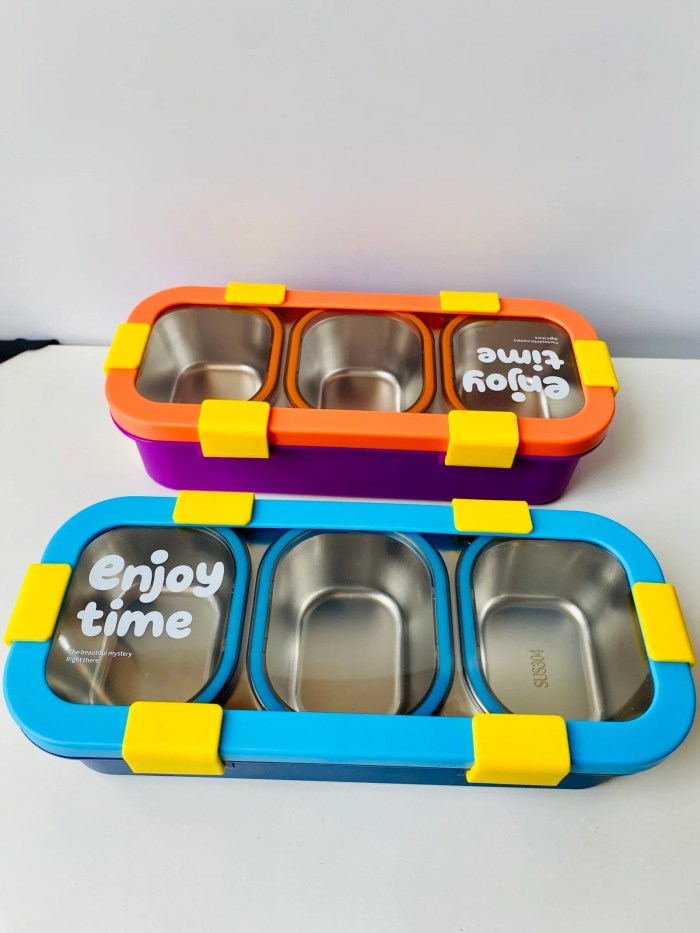 Stainless Steel 3-Compartment Bento Lunch Box with Hidden Cutlery Drawer