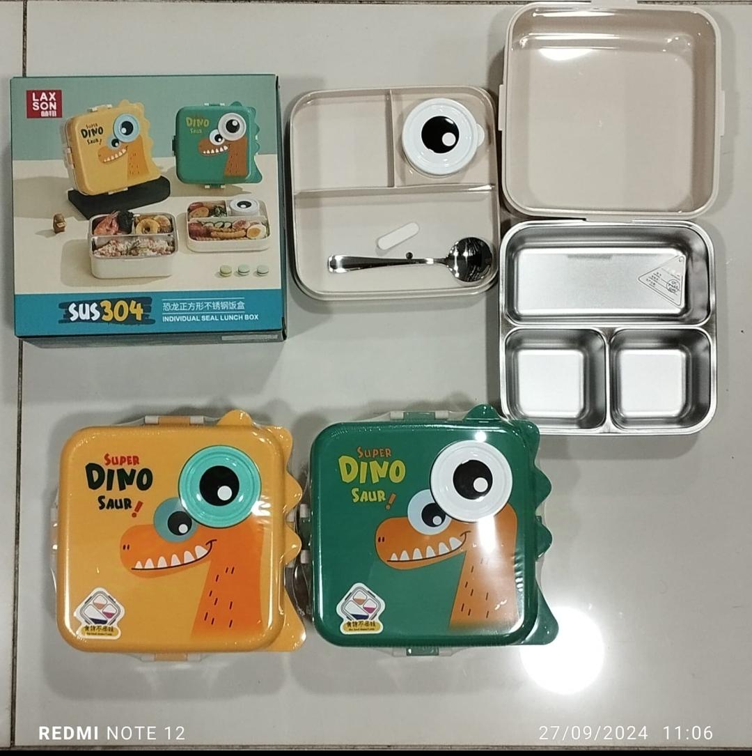 Super Dinosaur 3-Compartment Stainless Steel Lunch Box - My Store