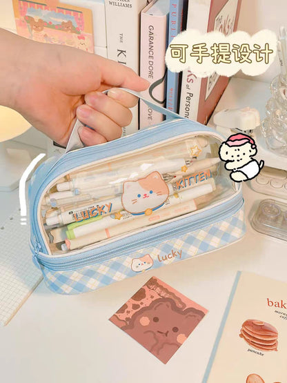 Three Little Cute Double-Layer Pencil Case – Pastel Purple - My Store
