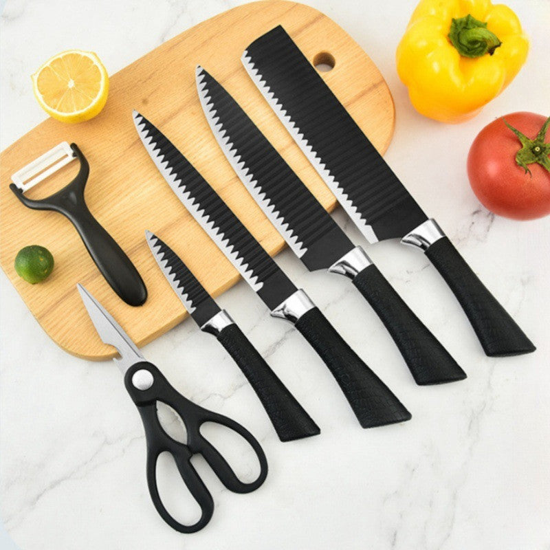 Black Wavy 6-Piece Stainless Steel Knife Set – Stylish & Durable