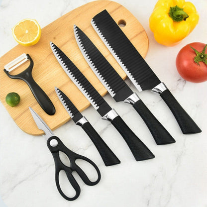 Black Wavy 6-Piece Stainless Steel Knife Set – Stylish & Durable