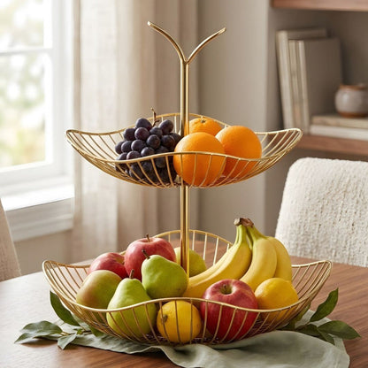 Gold Metal Multi-Layer Swing Fruit Basket Stand (2-Tier) – Elegant Kitchen Organizer - My Store