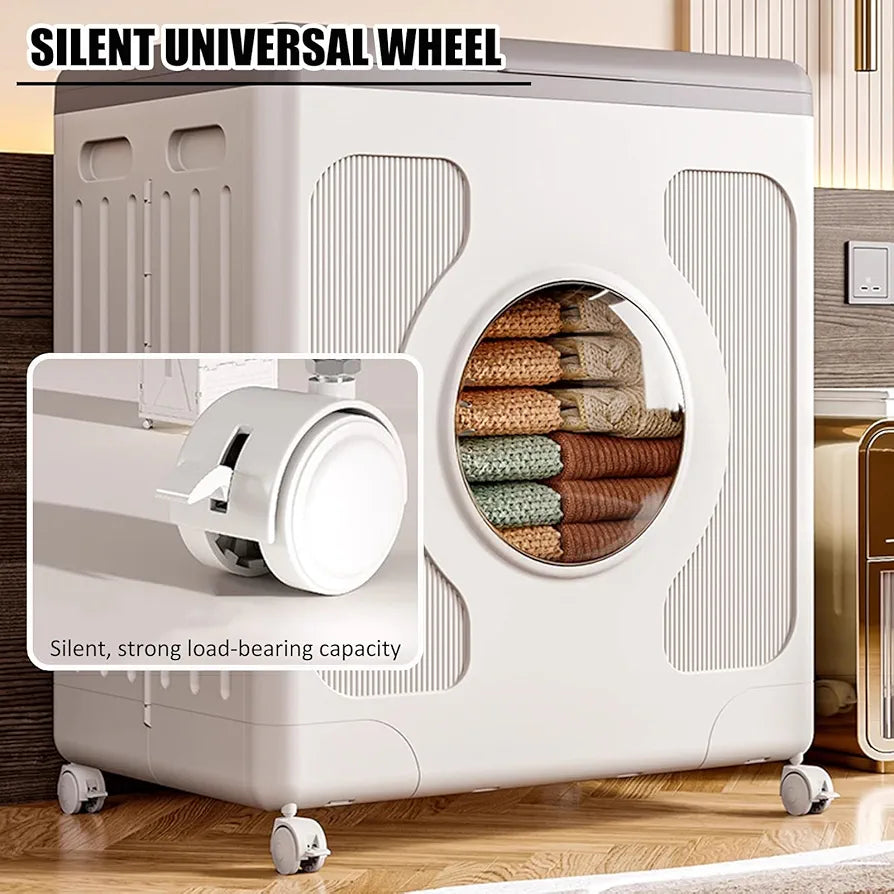 Multi-Functional Folding Storage Cabinet with Transparent Window & Wheels (160L)