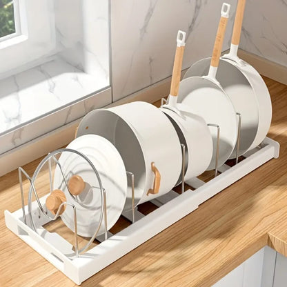 Expandable Pot & Pan Organizer with Adjustable U-Shaped Dividers – Vertical Cookware Storage for Lids, pans and tray - My Store