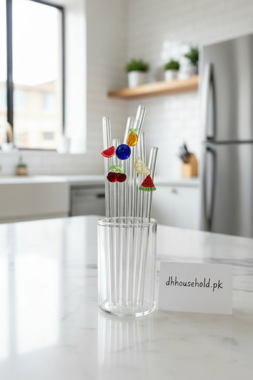Premium Fruit & Veggie 6-Piece Glass Straw Set - My Store