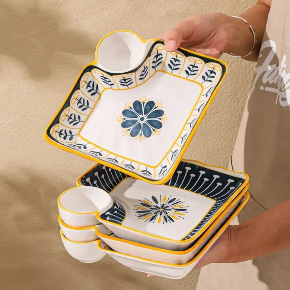 7-Inch Ceramic Dumpling Plate with Built-In Dipping Tray - My Store
